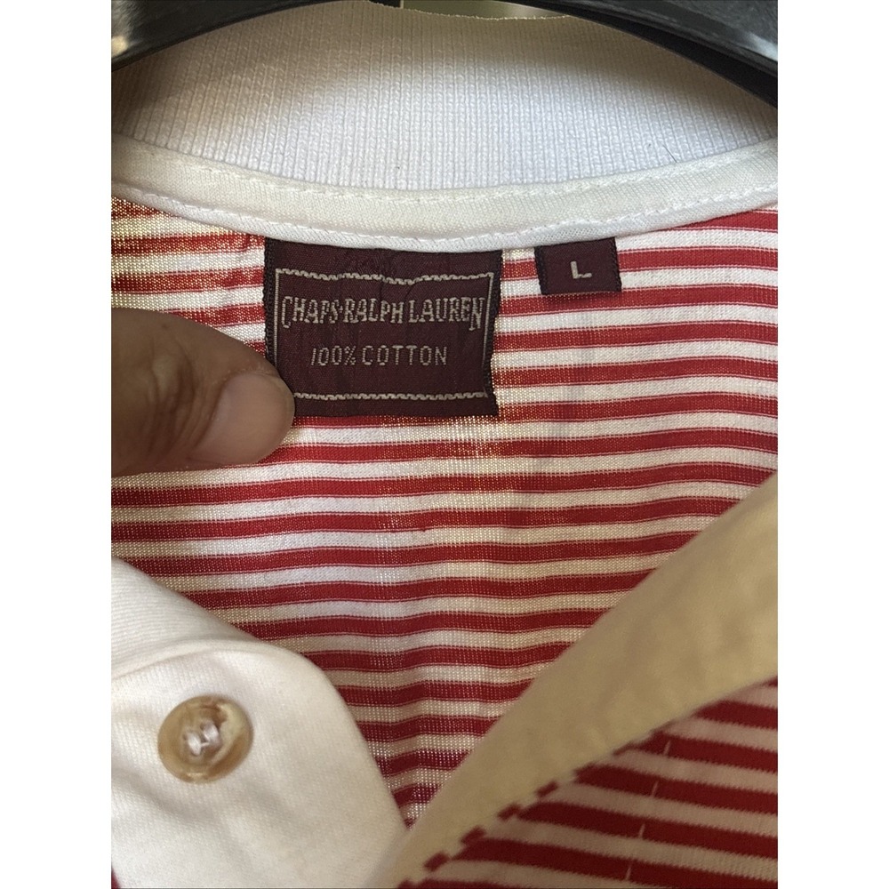 Chaps Ralph Lauren Mens Striped‎ Polo Shirt Red White Short Sleeve Cotton Large - Picture 3 of 7